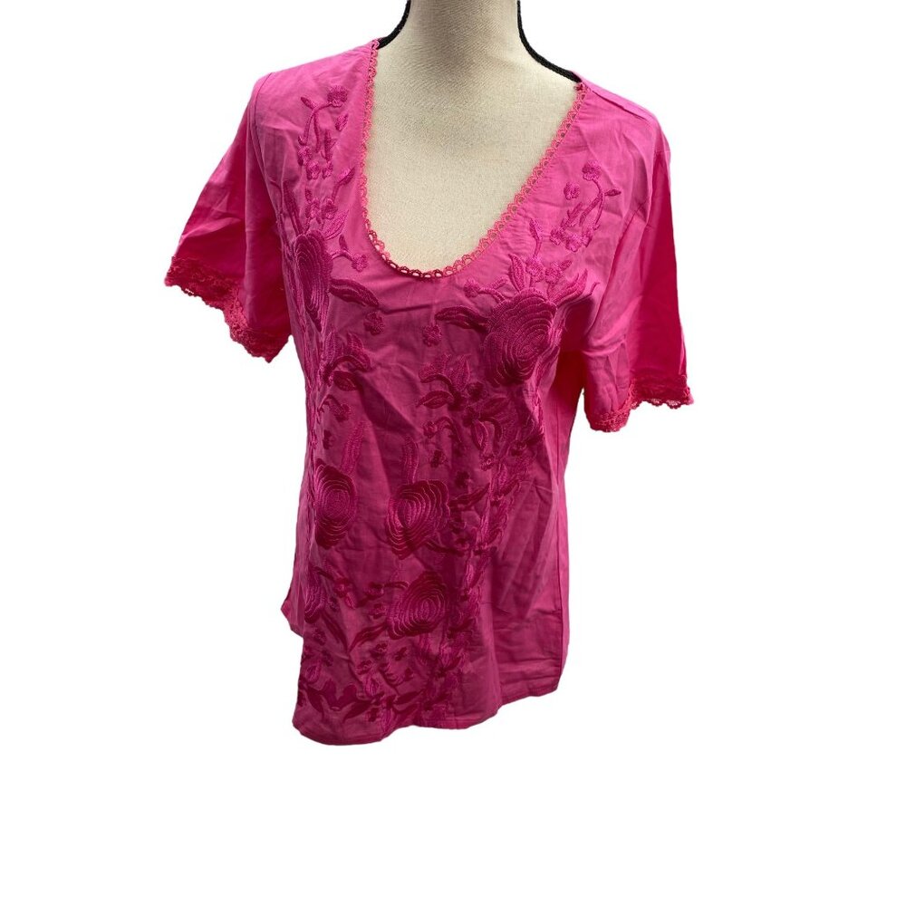 MISSLOOK Pink XL Floral Embroidered Blouse